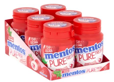 Mentos Kauwgom Pure Fresh Aardbei 6-potten (30 stuks per pot) - Nachtbezorging mogelijk